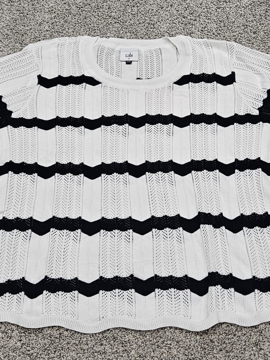 CAbi Tops - Cabi Open-Knit Striped Sweater in White and Navy